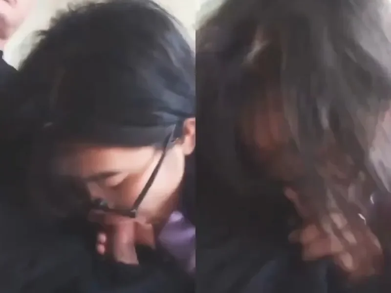 Bé kính cận bú cu bạn trai trong quán phở